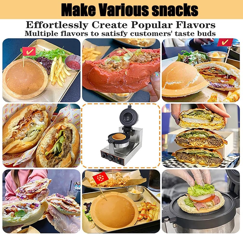 Electric Hamburger Maker Breakfast Sandwich Maker, Ice Cream Stuffed Burger Machine, Single Head Non Stick Panini Press Hamburger Machine