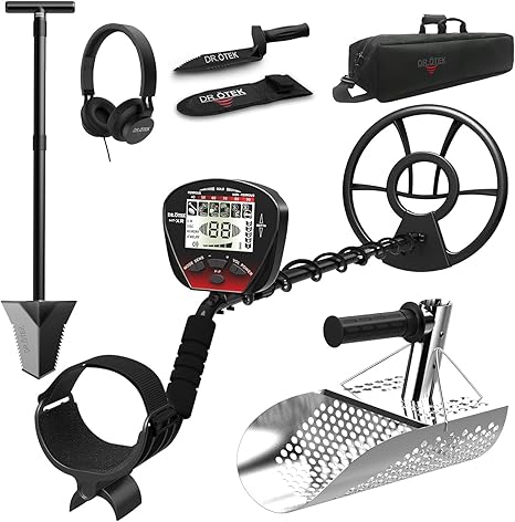 DR.ÖTEK Metal Detector Kit MTXR, Heavy Duty Spade Shovel and Stainless Steel Sand Scoop for Treasure Hunting