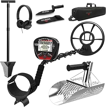 DR.ÖTEK Metal Detector Kit MTXR, Heavy Duty Spade Shovel and Stainless Steel Sand Scoop for Treasure Hunting