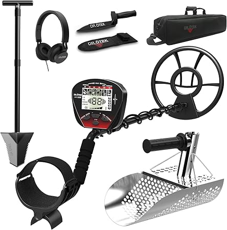 DR.ÖTEK Metal Detector Kit MTXR, Heavy Duty Spade Shovel and Stainless Steel Sand Scoop for Treasure Hunting
