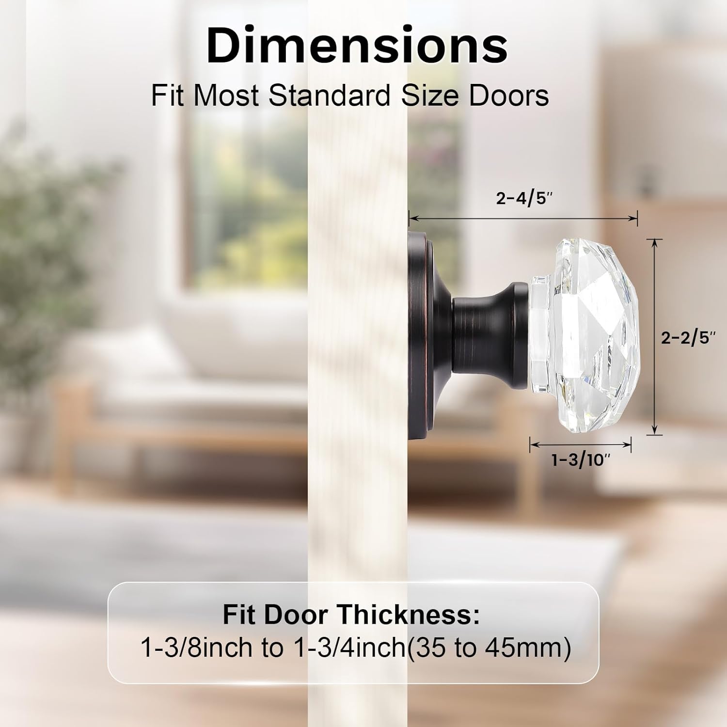 KNOBWELL Dummy Door Knobs, Single Sided Glass Door Knob for Closet Hallway, Keyless Non-Turning Crystal Door Knob, Interior Door Knobs in Oil Rubbed Bronze Finish, 4 Pack