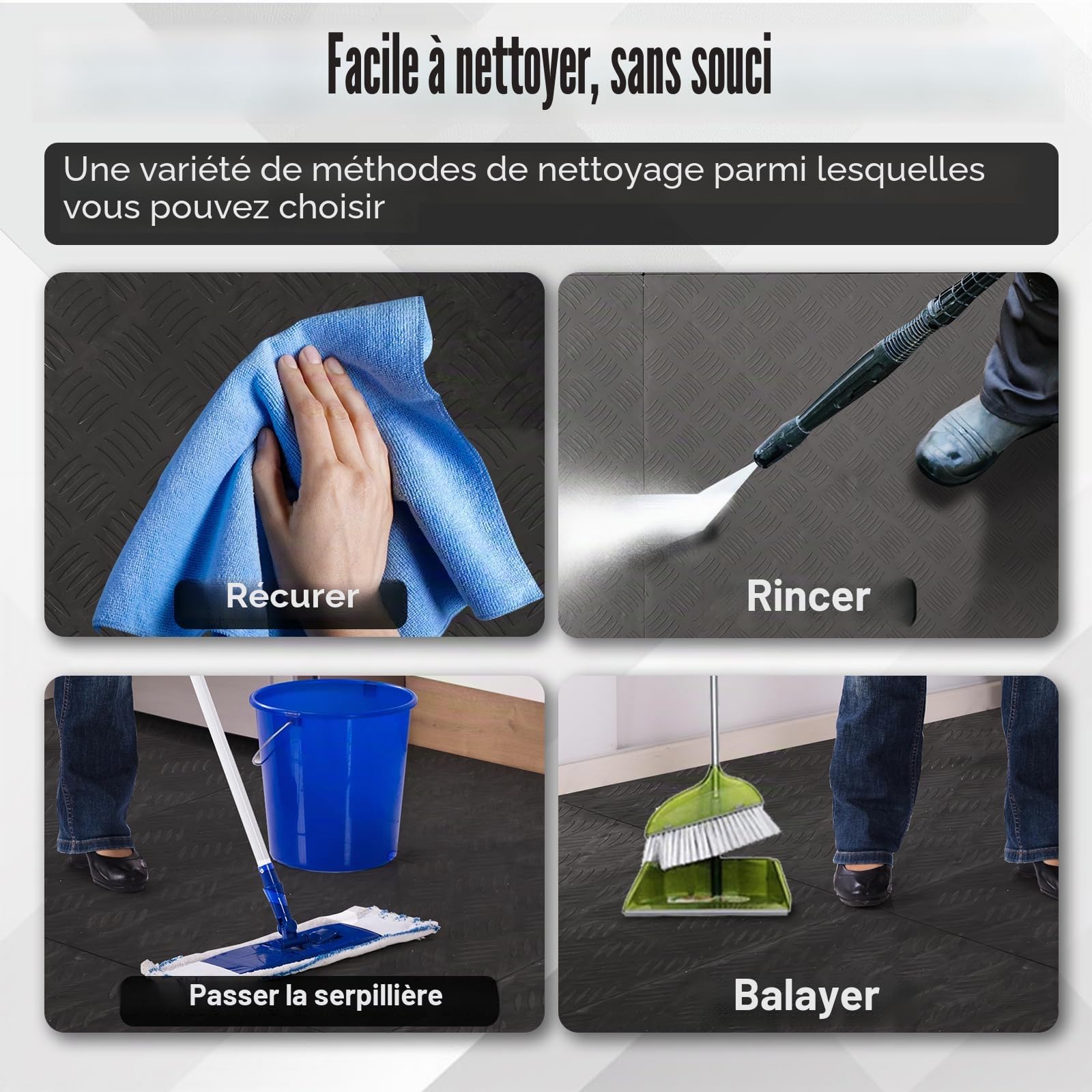 uyoyous Lot de 20 sols de garage en PVC à emboîter - 40 x 40 cm - Carreaux de sol de garage antidérapants et résistants - Facile à poser - Design de plaques diamantées (noir)