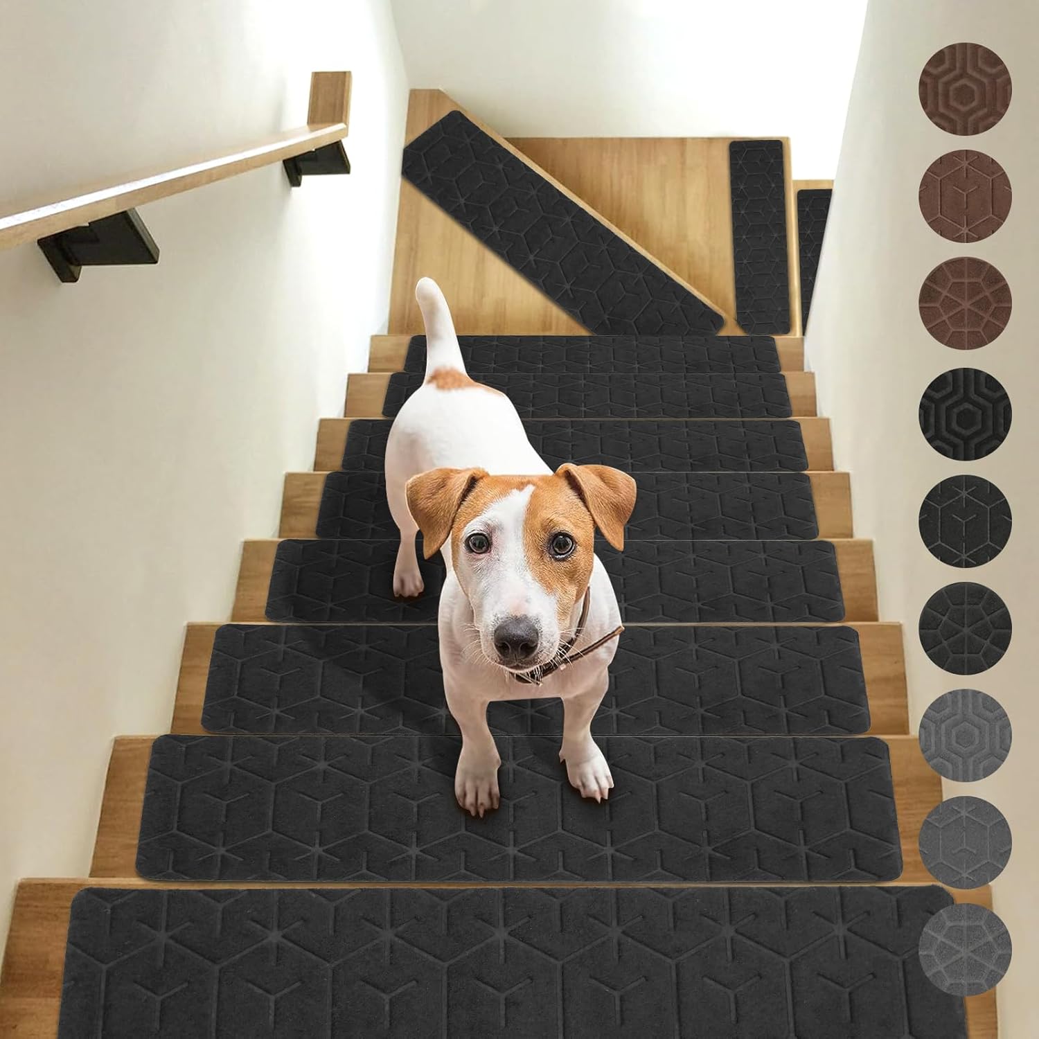 JOYDREAM Non Slip Stair Treads for Wooden Steps Indoor Stair Carpet Treads Peel and Stick Stair Runner Rugs 15 Pack Stair Tread Covers for Kids and Dogs, 8" X 30", Black Stripe
