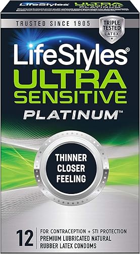 Miniatura 1 de Lifestyles Paquete de condones platino ultra sensibles con una elegante funda de bolsillo plateada condones de látex ultrafinos de alta calidad 12