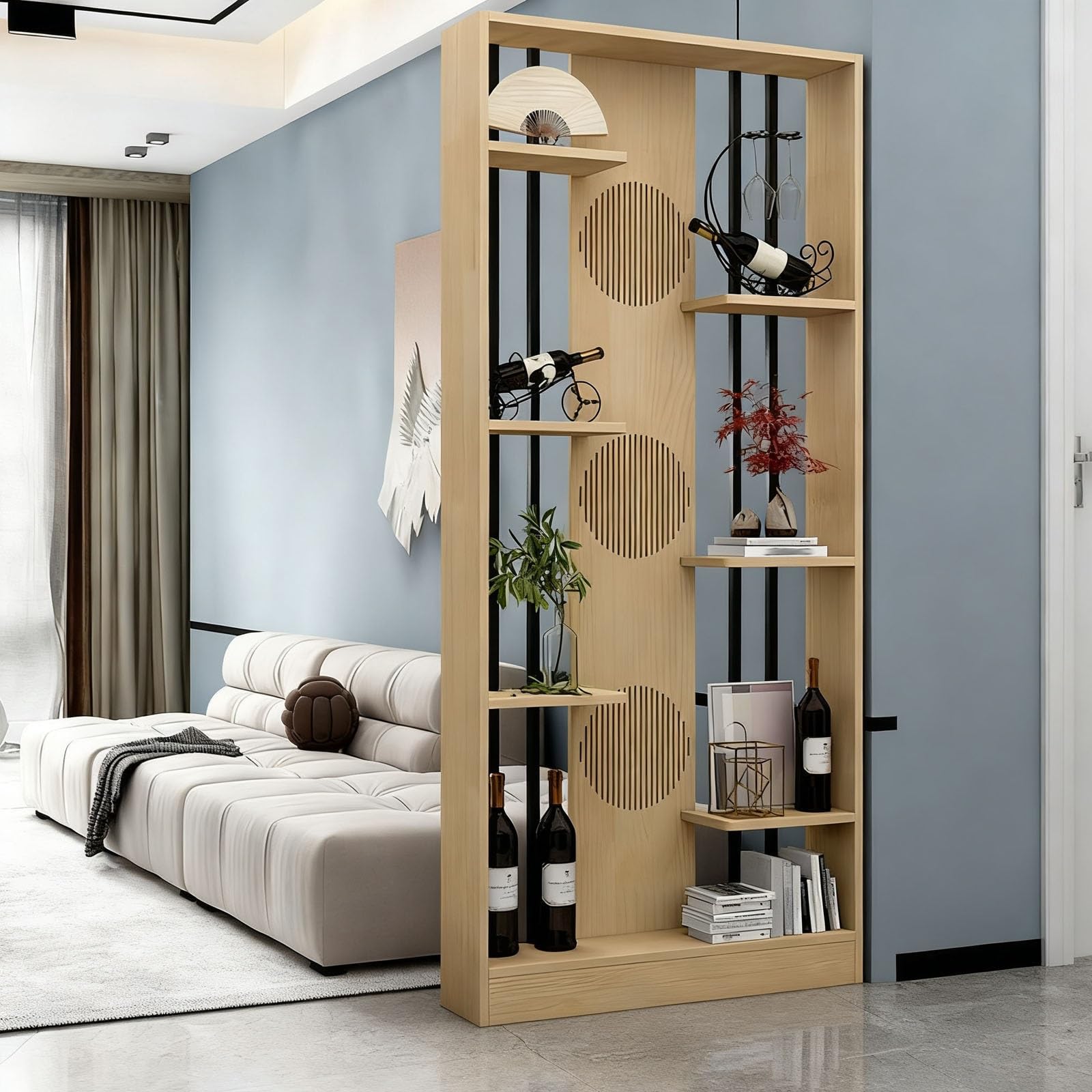 Cloison autoportante de 200cm avec rangement ouvert pour structurer un café