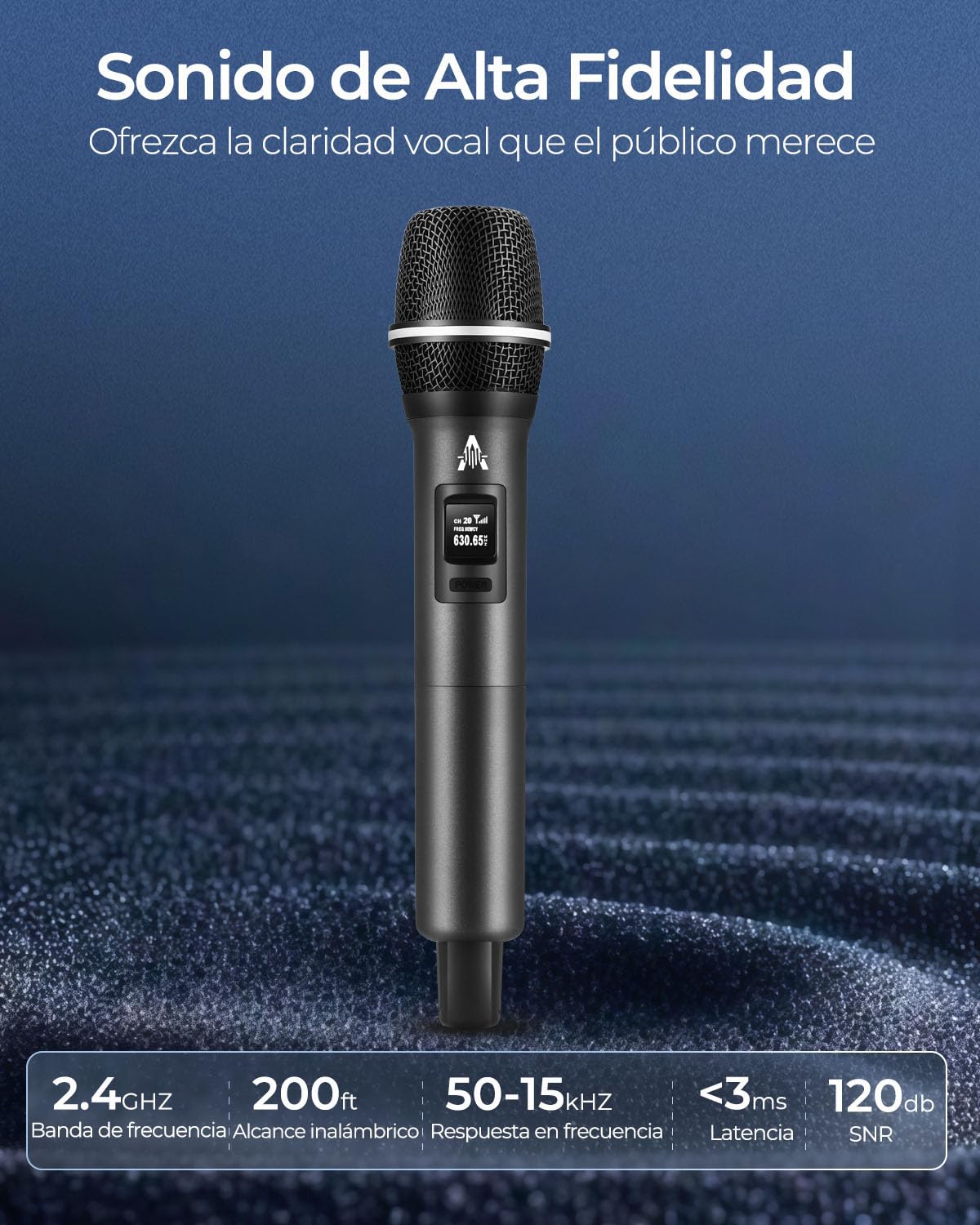 ALPOWL Micrófono Inalámbrico,2,4GHz Set de Doble Micrófono Inalámbrico con Receptor,200ft,Micrófono de karaoké inalámbrico Profesional,Adecuado para Canto, Reuniones,Discursos,Micrófono de Karaoke,DJ