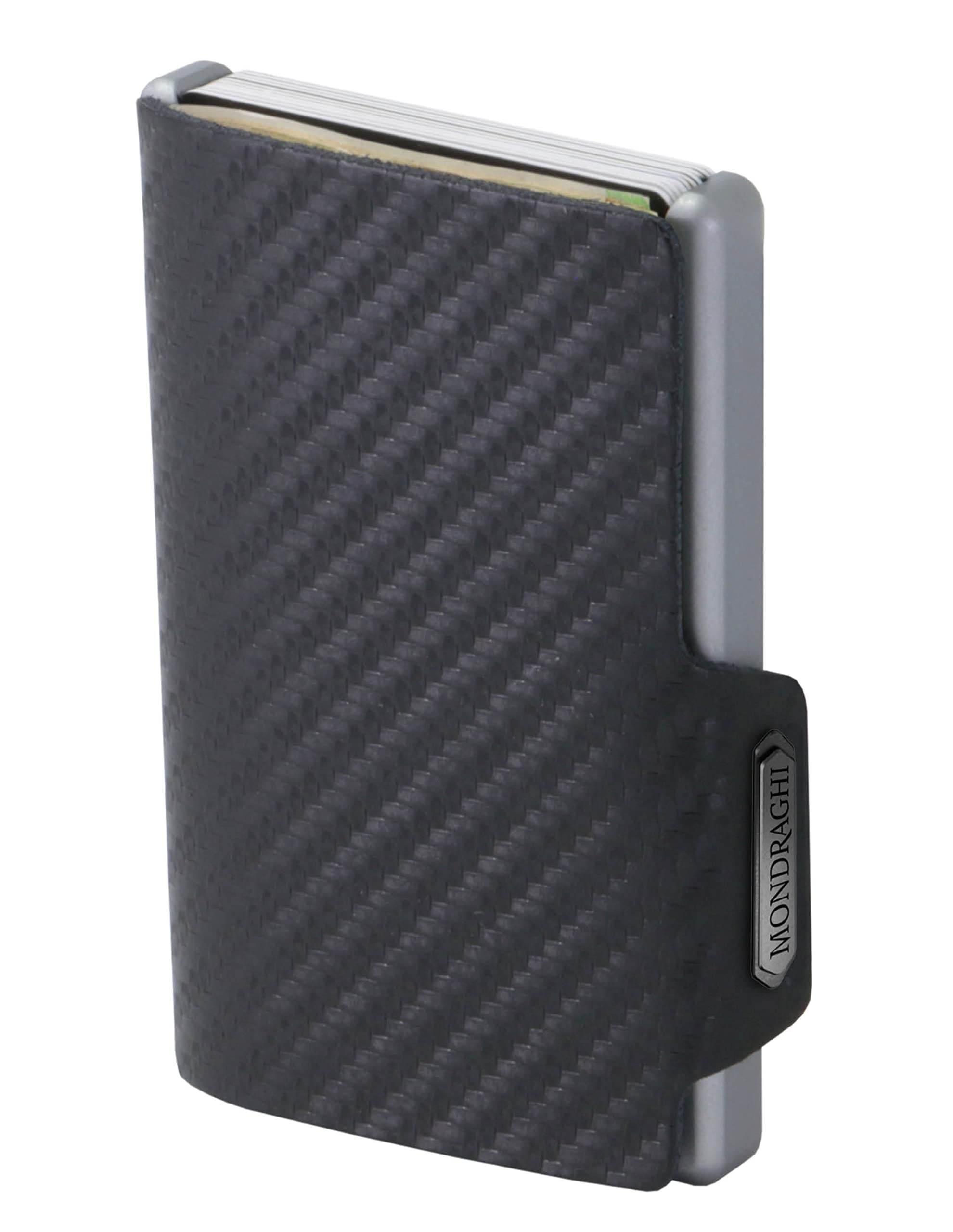 MONDRAGHI® Mini Wallet. Ultralichte portemonnee met nerfleer. Kleine portemonnee met RFID-bescherming chip - kaarthouder met lichtgewicht metalen frame | Racing Carbon