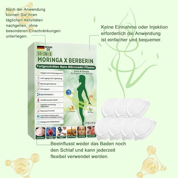 21Stück Moringa NAD+ 10-in-1 Nano-Mikronadel-Patch,2026 Neu NatürlicheMoringa Berberin Pflaste,diskretes Nano Mikronadel Pflaster für Empfindliche Haut Geeignet und Alle Körpertypen - 3