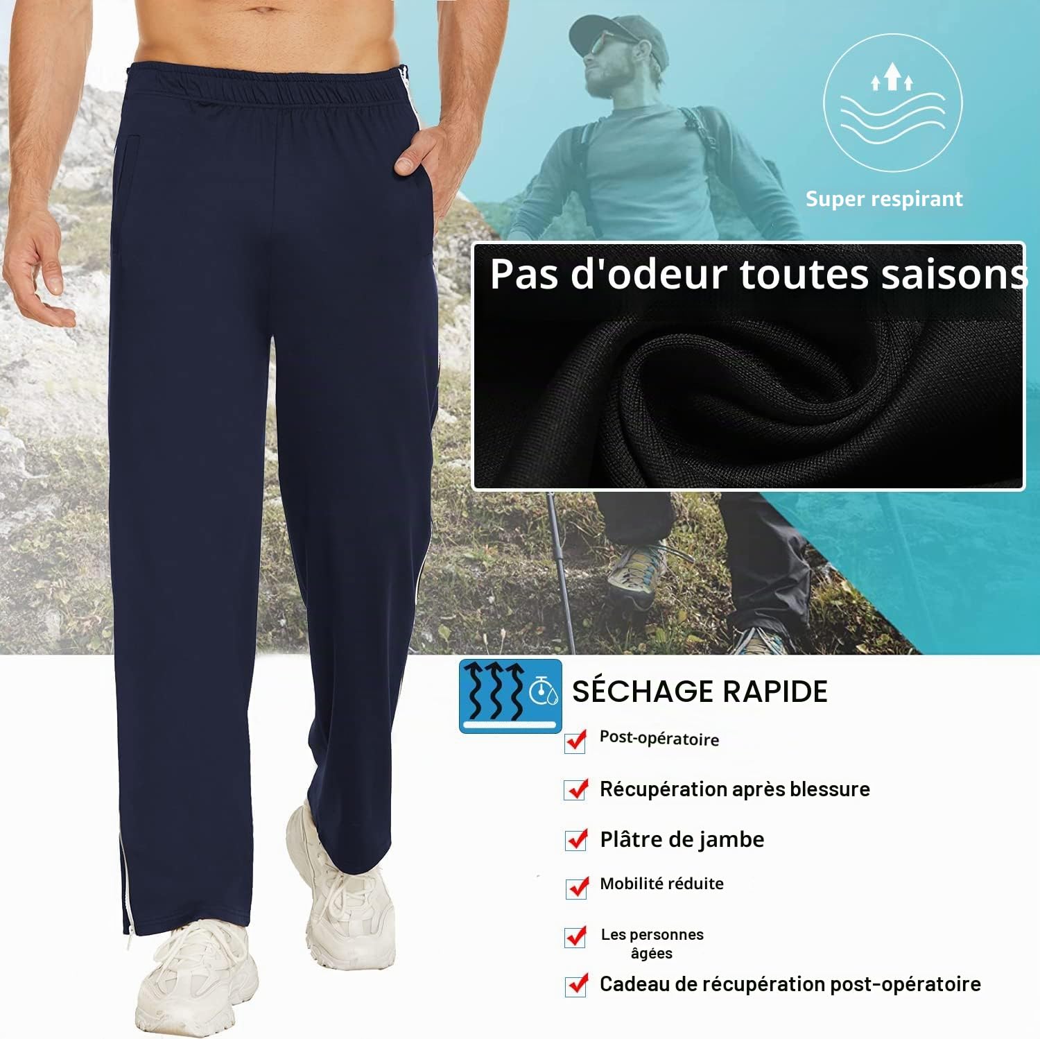 Deyeek Pantalon d'entraînement pour Homme avec Fermeture éclair sur Toute la Longueur, Pantalon de Jogging, Pantalon déchiré, Pantalon de Loisirs, vêtement de Sport Ample et décontracté avec Poche.