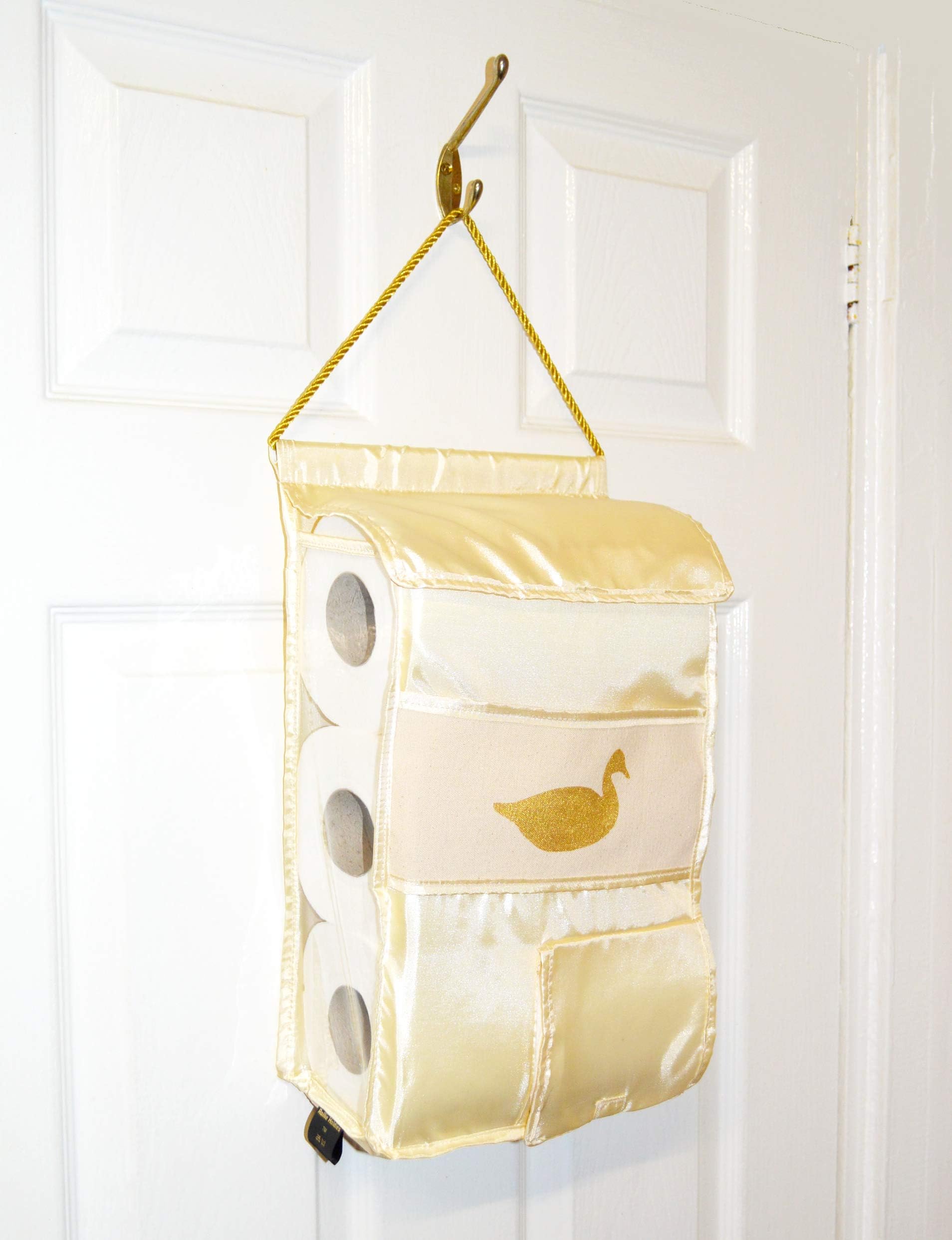 Rollie Holdies hanging toilet roll holder toilet roll storage dispenser hand stenciled cream