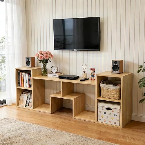 Miniatura 14 de Lightdot Soporte de TV para televisores de hasta 45 pulgadas, moderno centro de entretenimiento con 3 estantes de almacenamiento abiertos, mesa