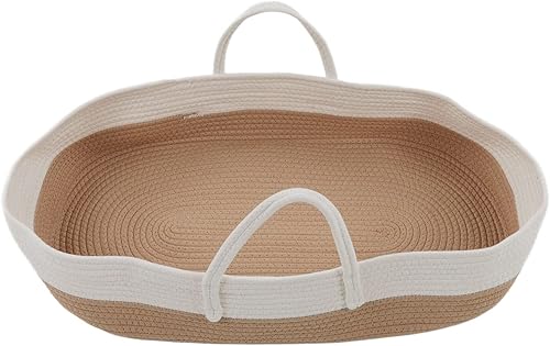Cesta portadora de bebé, canasta portátil de cuerda de algodón para bebé, cuna para recién nacidos, uso al aire libre (cesta de bebé marrón y blanca)