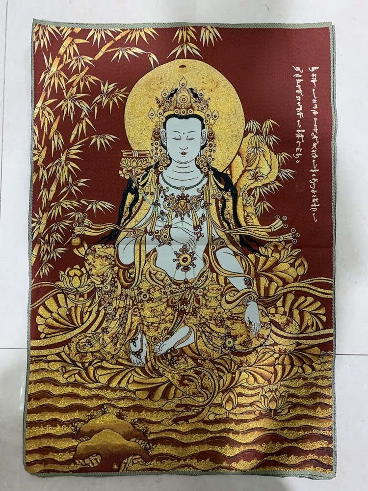 Thangka SSilk Embroidey Tibetan Thangka Buddhism Samantabhadra Bodhisattva Mural Fengshui Wall Hanging for Home Decor Tapestry Meditation