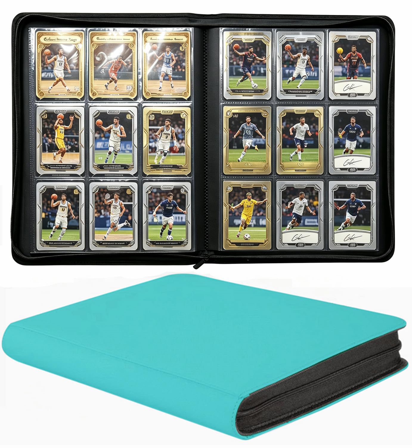 Trading Card Binder 9 Pocket, 540 Pockets Ringless PU Cover Card Collection Binder, Double Sided Card Binder Collector Album, Card Folder for MTG, TCG, Sports Cards, Game Card (Teal, 9Pockets)