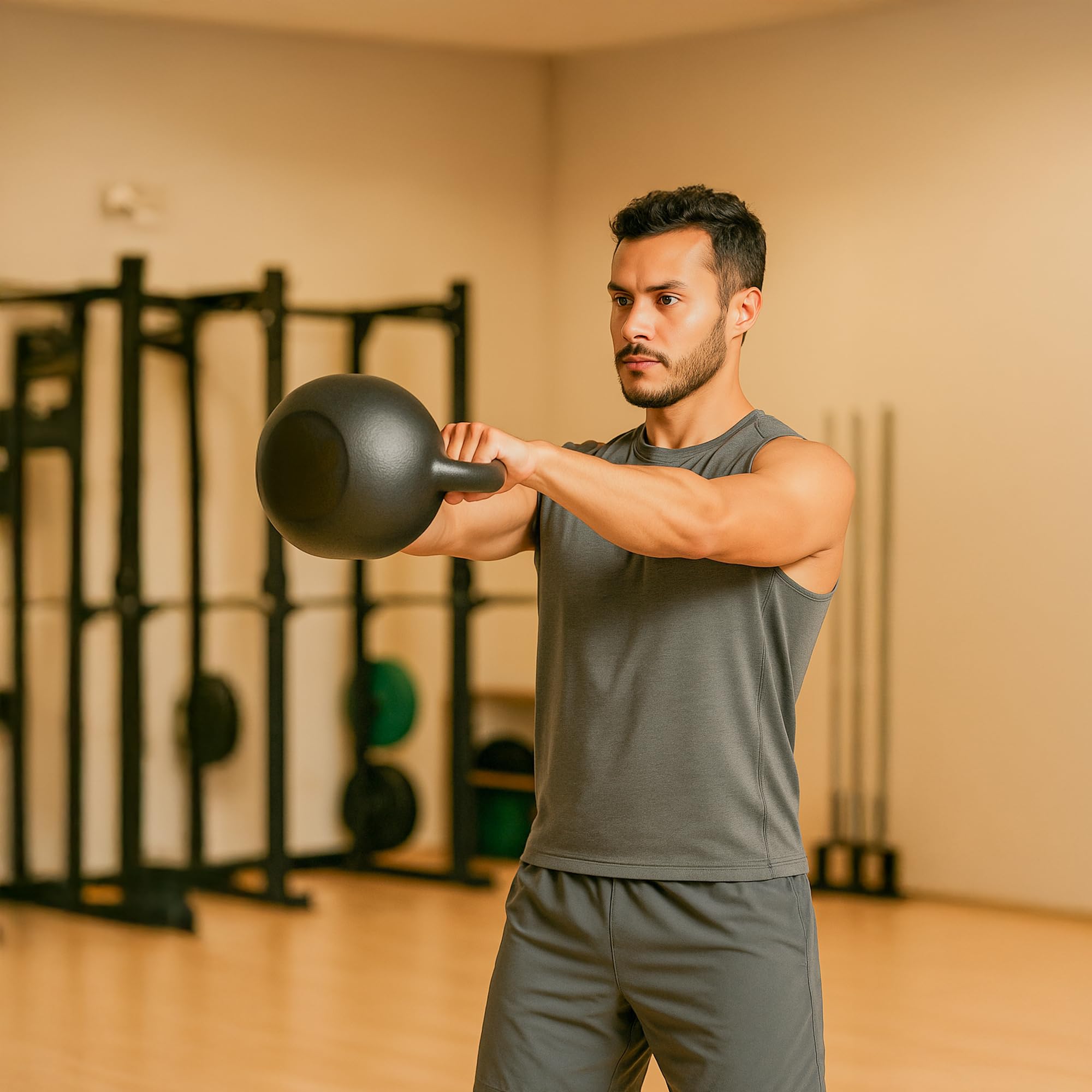 unycos - Kettlebell 20 kg in Ghisa con Rivestimento Resistente, Peso con Impugnatura Ergonomica Antiscivolo, Compatto e Facile da Trasportare per Palestra, Fitness, Bodybuilding, Muscoli (Nero)