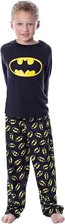 DC Boys' Batman Bat-Symbol Tossed Print Raglan Sleep Pajama Set Shirt Pant