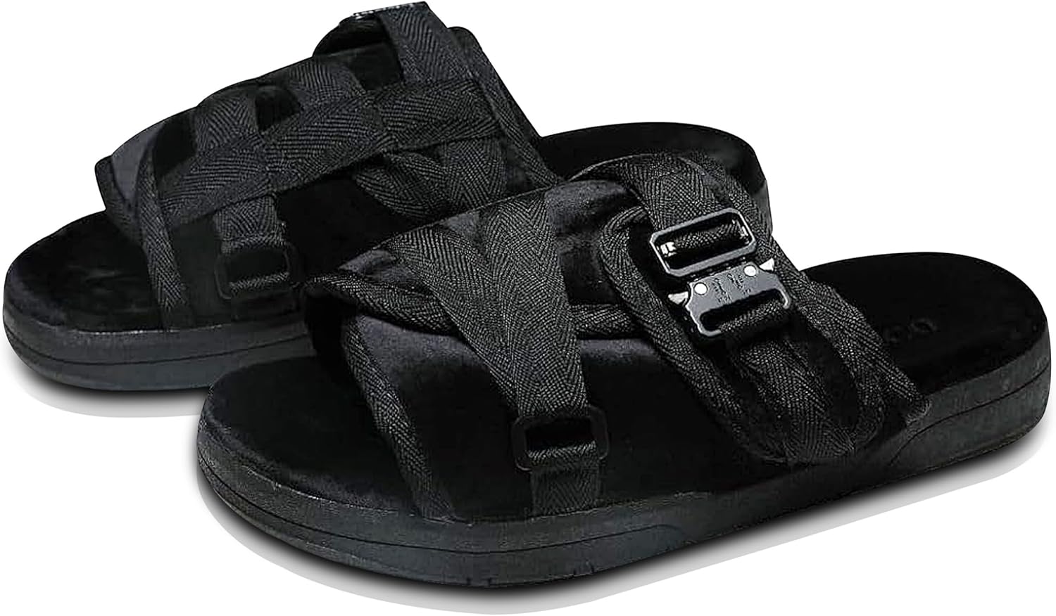 DracoSlides Remastered Slides for Men and Women - Covered in Premium Velour with Adjustable Straps Ideal for Wide/Narrow Feet, Sandals with Arch Support & Slip Resistant, Men & Women Footwear, Black