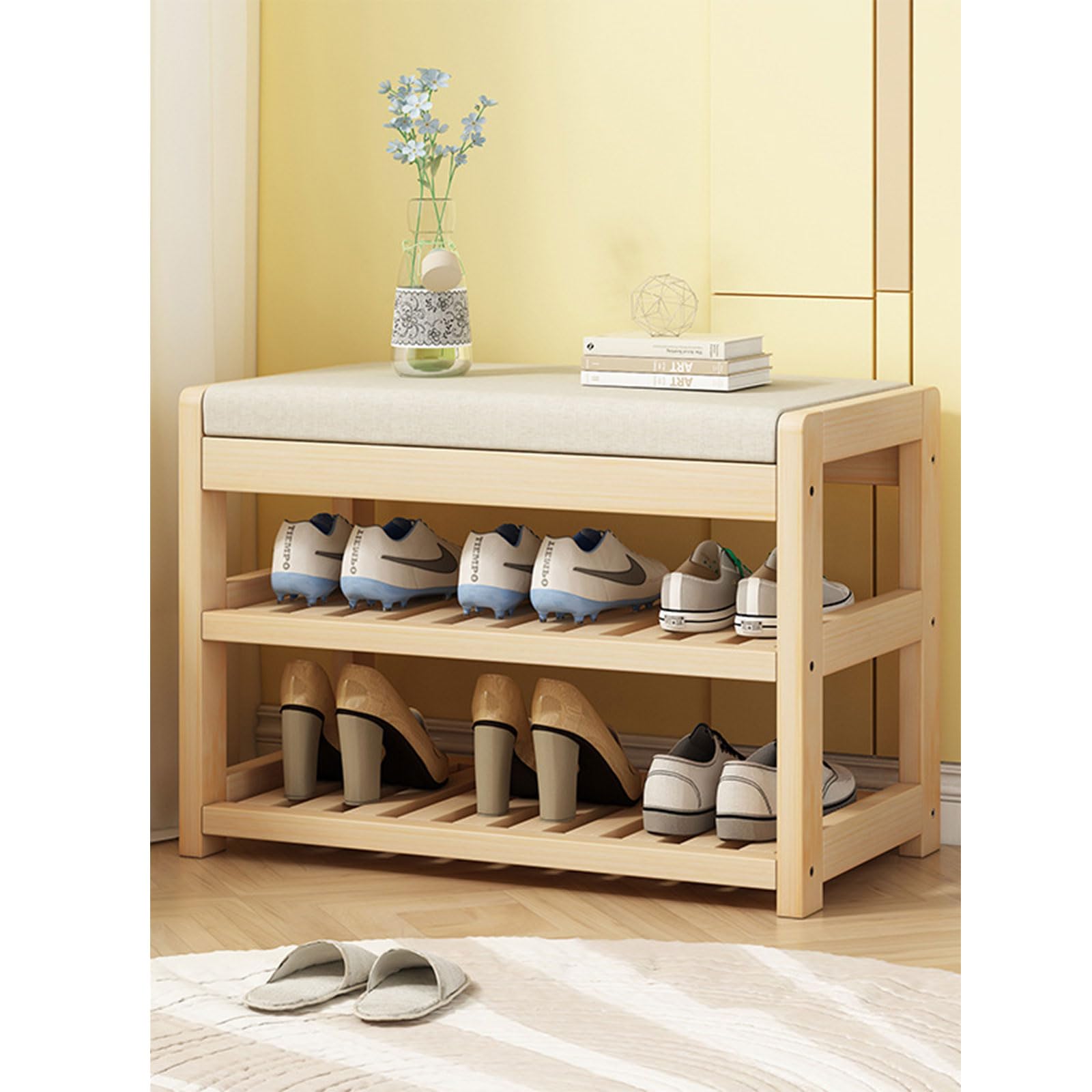 Tabouret à chaussures en bois massif 70 cm pour une entrée chic et un salon ordonné