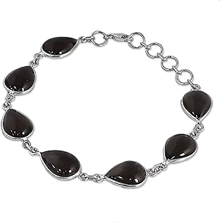 Mother Day Gifts Jewelry, Amethyst & Black Onyx Bracelet, 925 Sterling Silver, Boho Style, Filigree Silver Bracelet, Gemstone Silver Bracelets, Gemstone Bracelets, Onyx Bracelets