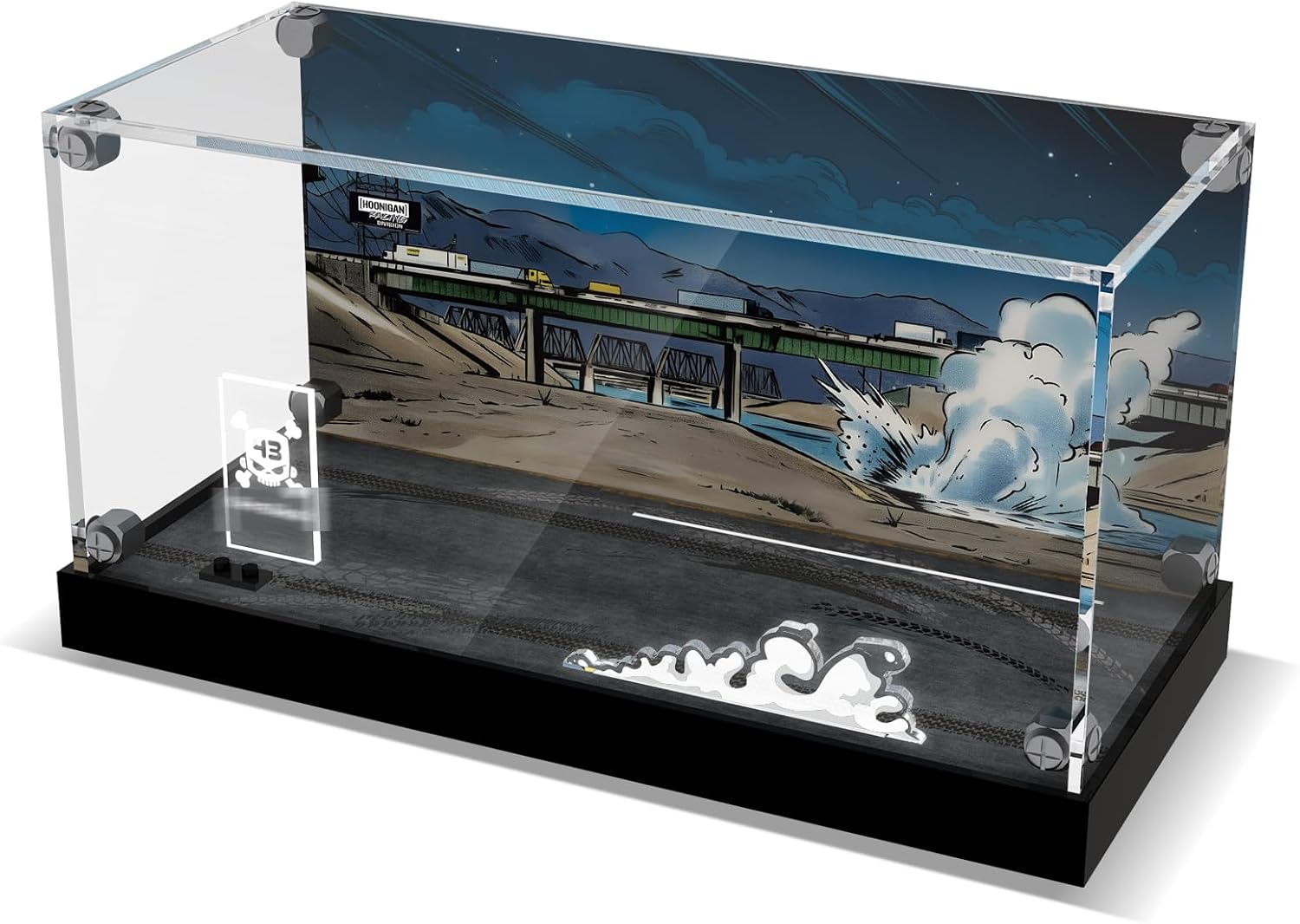 LED Acrylic Display Case Compatible with Lego Speed Champions 77262 Ken Block's '65 Ford Mustang Hoonicorn V1 Car, USB-C Powered Light Dustproof Showcase with HD Backdrop, Ideal Gift for Fans