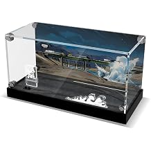 LED Acrylic Display Case Compatible with Lego Speed Champions 77262 Ken Block's '65 Ford Mustang Hoonicorn V1 Car, USB-C Powered Light Dustproof Showcase with HD Backdrop, Ideal Gift for Fans