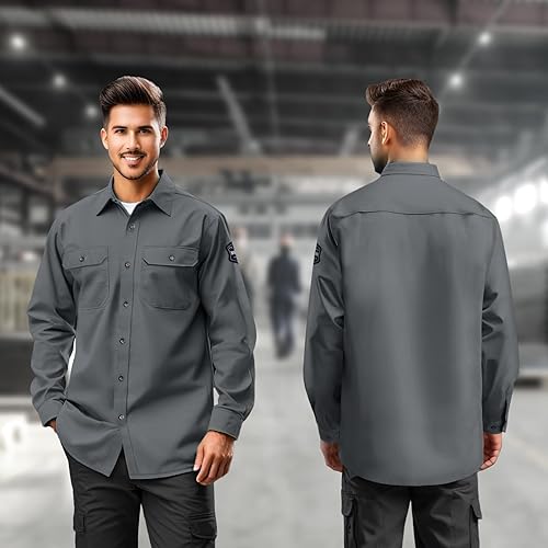 Miniatura 6 de Uno Mejor FR Shirts - Camisa de soldadura resistente al fuego de 7.5 onzas, ropa 100% C FR para hombres, chaqueta de soldadura ignífuga para hombres