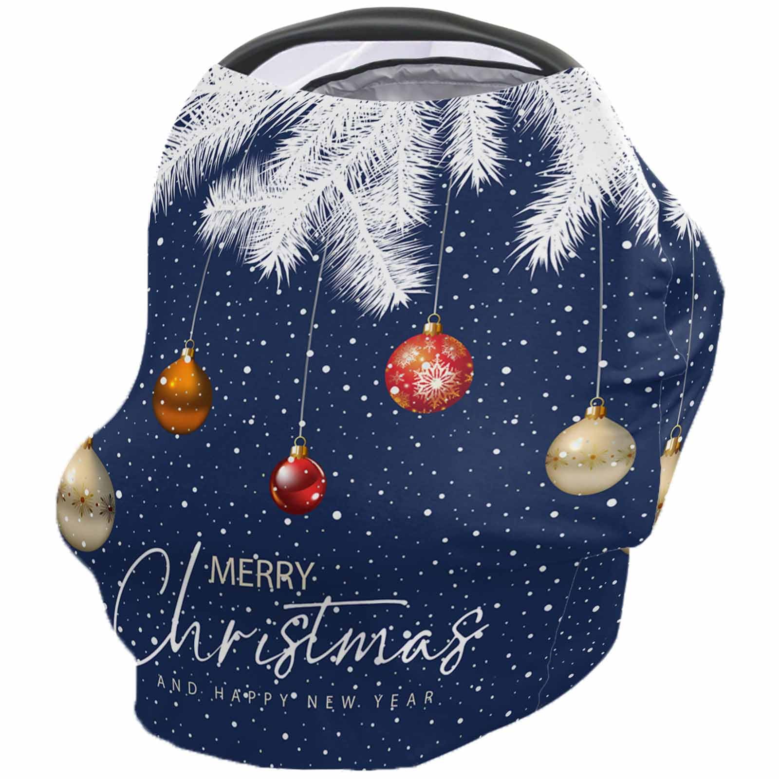 Nursing Cover for Breastfeeding Scarf, Navy Blue White Pine Needle Various Xmas Balls Snow Baby Car Covers Super Soft Multi Use for Canopy Shopping Cart Cover Blanket Stroller Cover