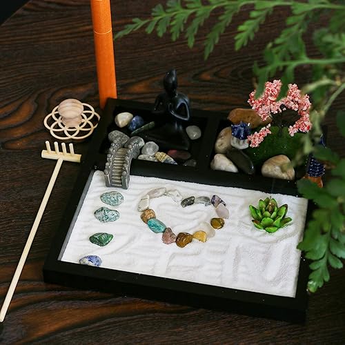 Miniatura 3 de Kit de jardín de yoga de meditación de escritorio con altar japonés de mesa, arena y chakras, decoración zen, escritorio de oficina en casa, regalos