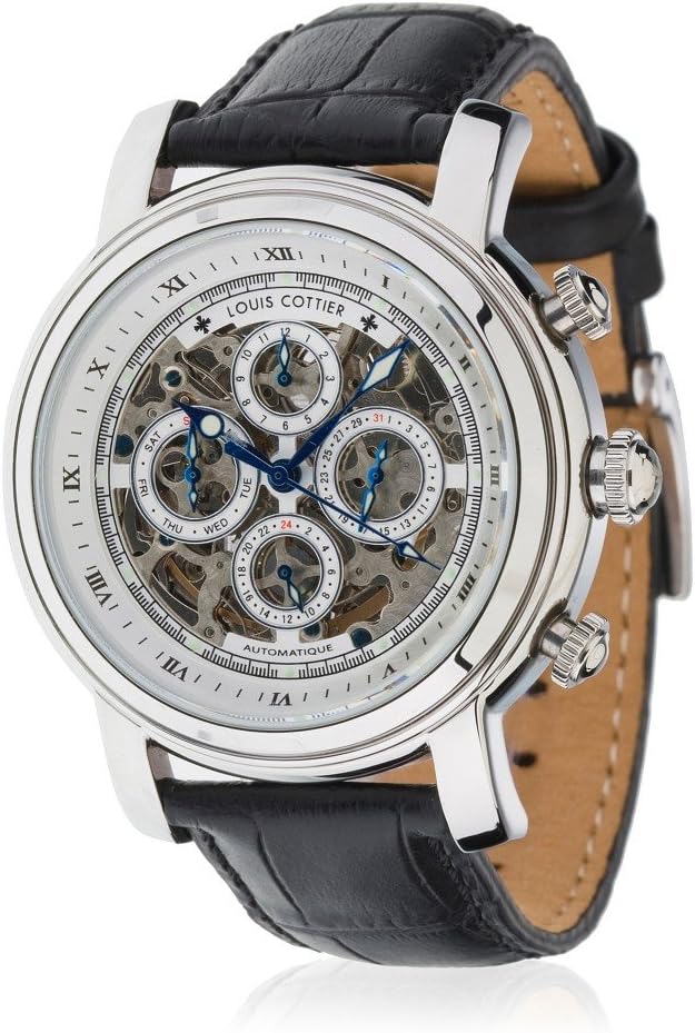 Louis Cottier – White Dial Skeleton Watch – Steel Case - Leather Strap - Man’s