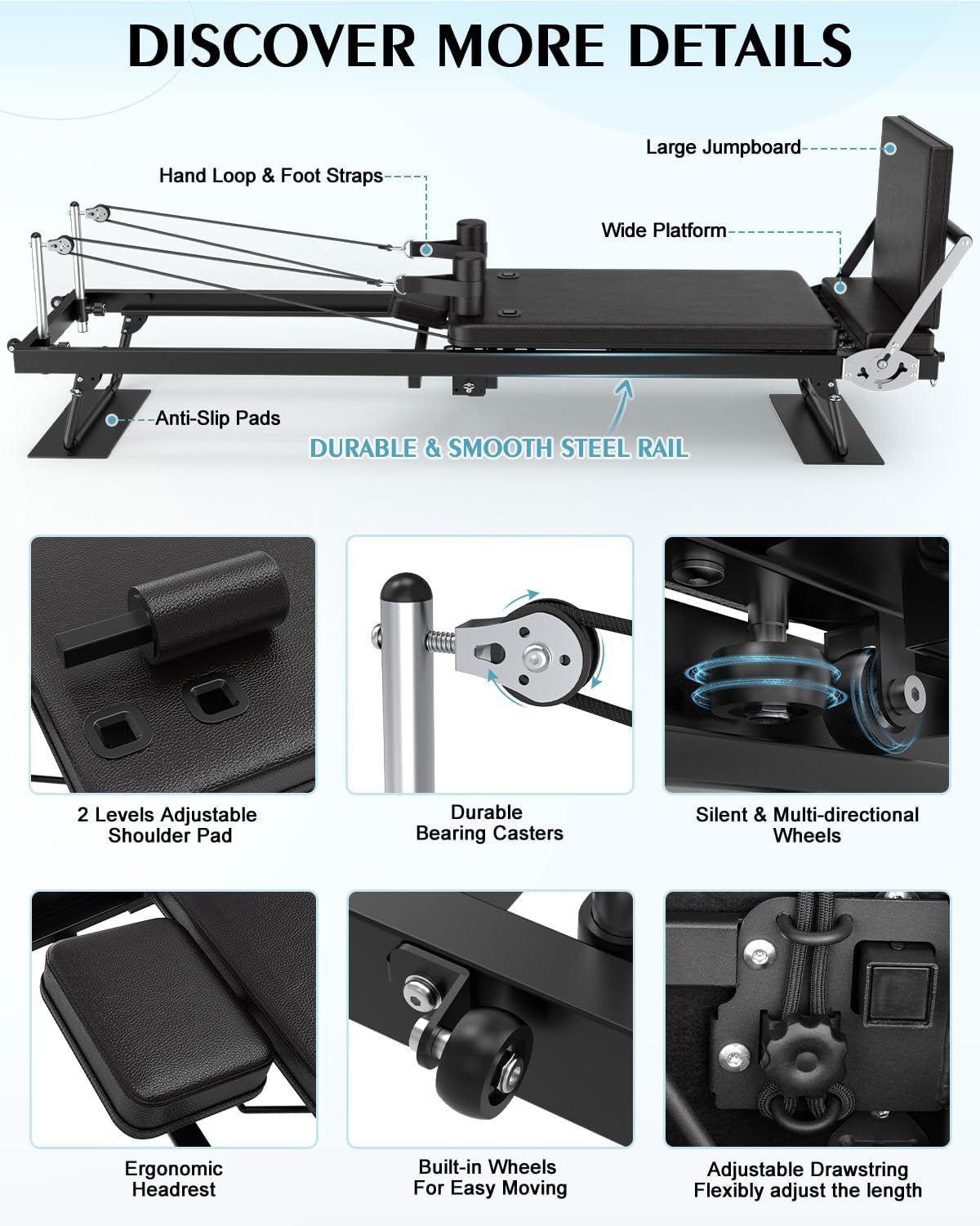 91.3" Pilates Reformer Foldable, TYRSEN Adjustable Pilates Machine, Springs and Cords Dual Resistance Customizable, Longer Smooth Rail, Jump Board, Full-Body Workout Equipment Home Use, Up to 400 lbs