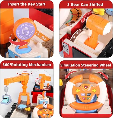 Miniatura 3 de Dwi Dowellin Juguete de autobús con luz de sonido para niños, simulación de volante, juguetes de construcción para niños pequeños de 4 a 8 años,