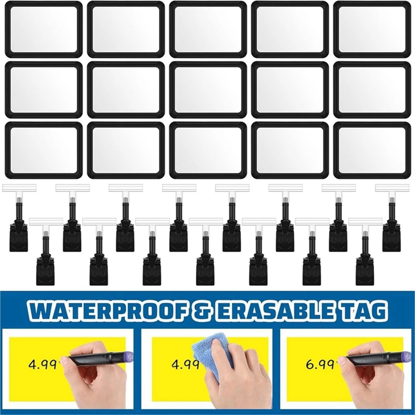 Porte-enseigne, Lot de 7 clips signalisation en acrylique avec pince for porte-vêtements, affichage d'étiquette prix rotatif 6 x 9 pouces for magasin, bureau, supermarché, vente au détail