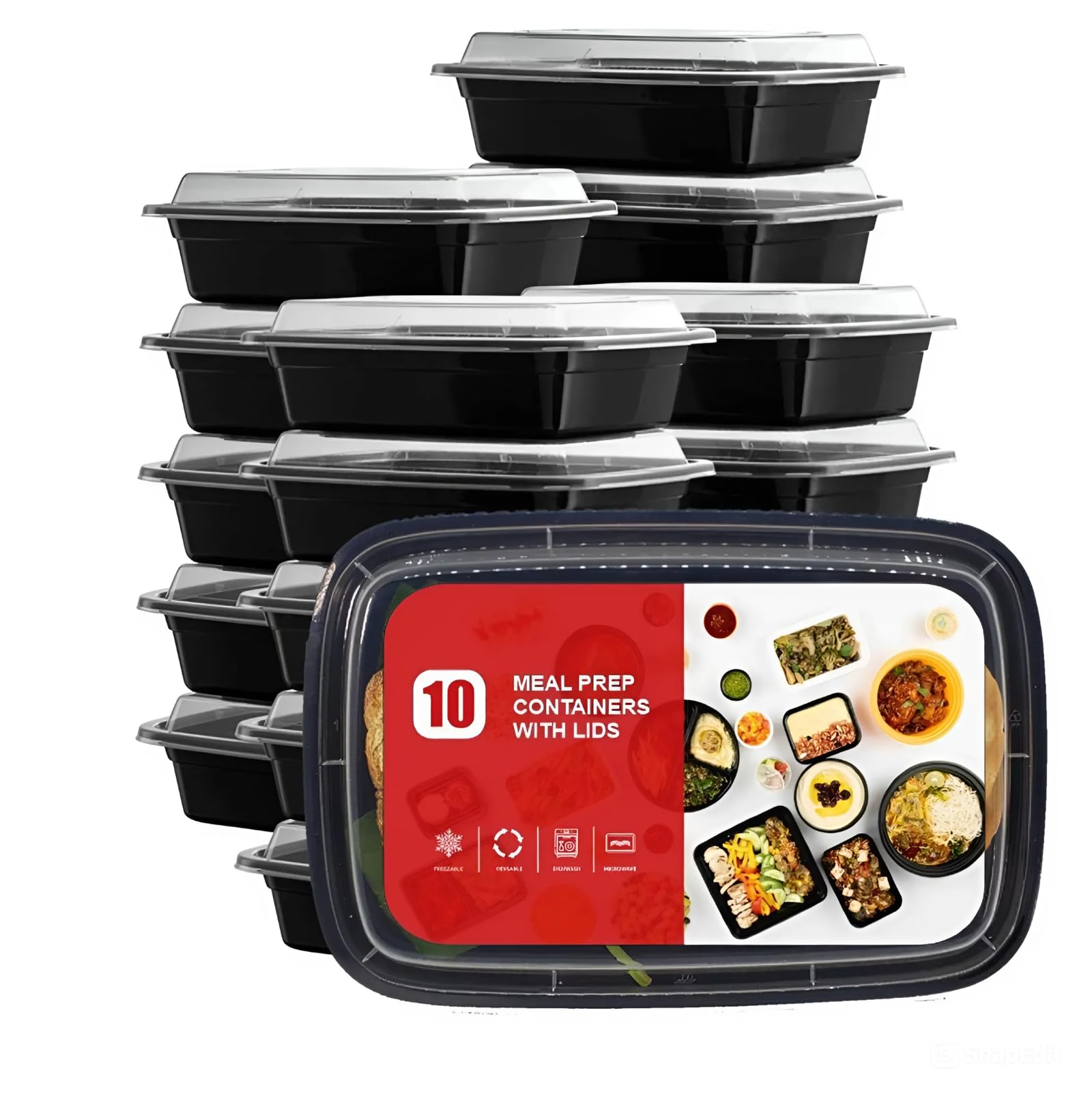 Efforias (10 Pack, 32oz) 1 Compartment Plastic Meal Prep Containers - Reusable BPA Free Food Containers with Airtight Lids - Microwavable, Freezer and Dishwasher Safe