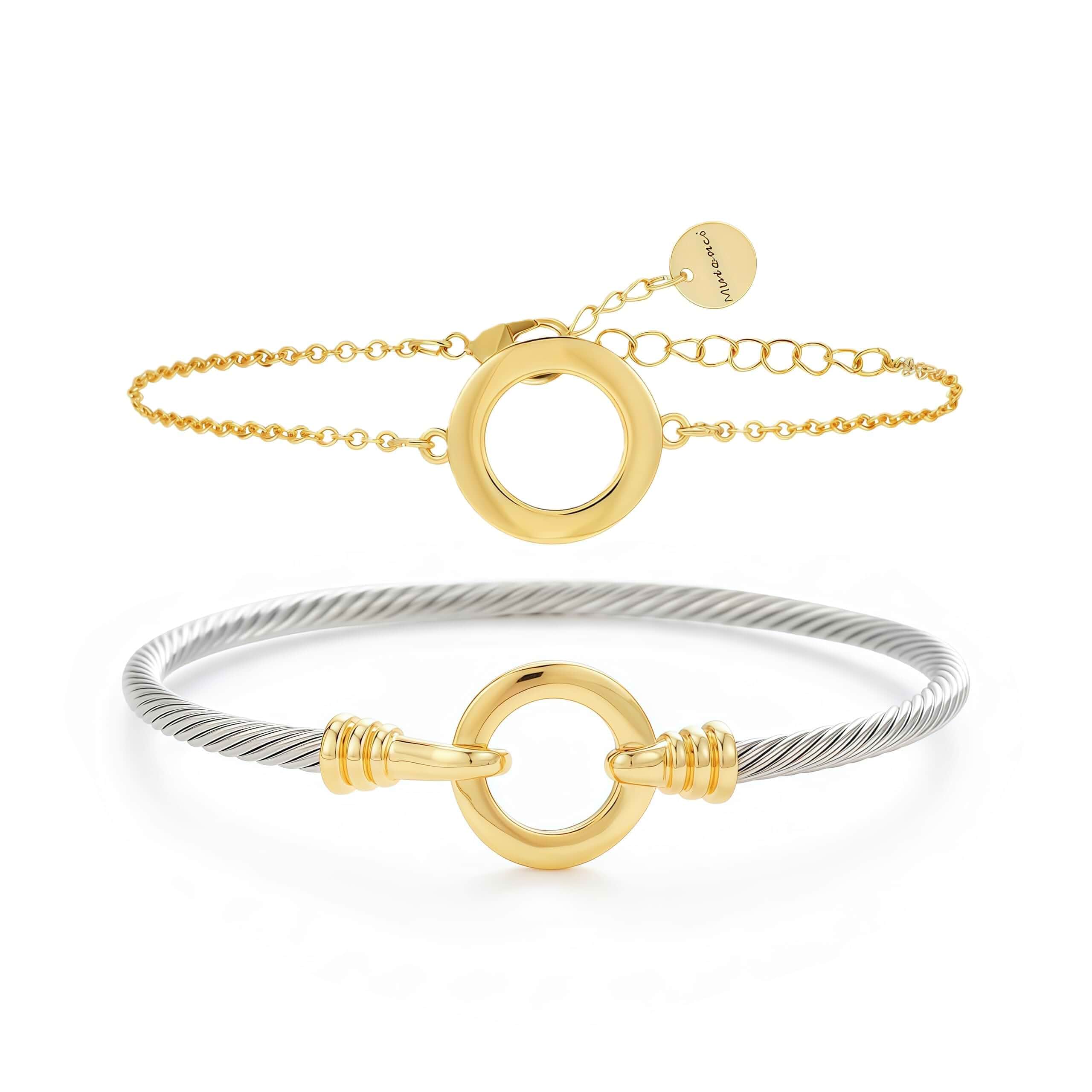 Cable Bracelets for Women, Twisted Cable Bracelet Cuff, Mixed Metal Two Tone Silver and Gold Bracelet, Wire Bangle Bracelets for Women
