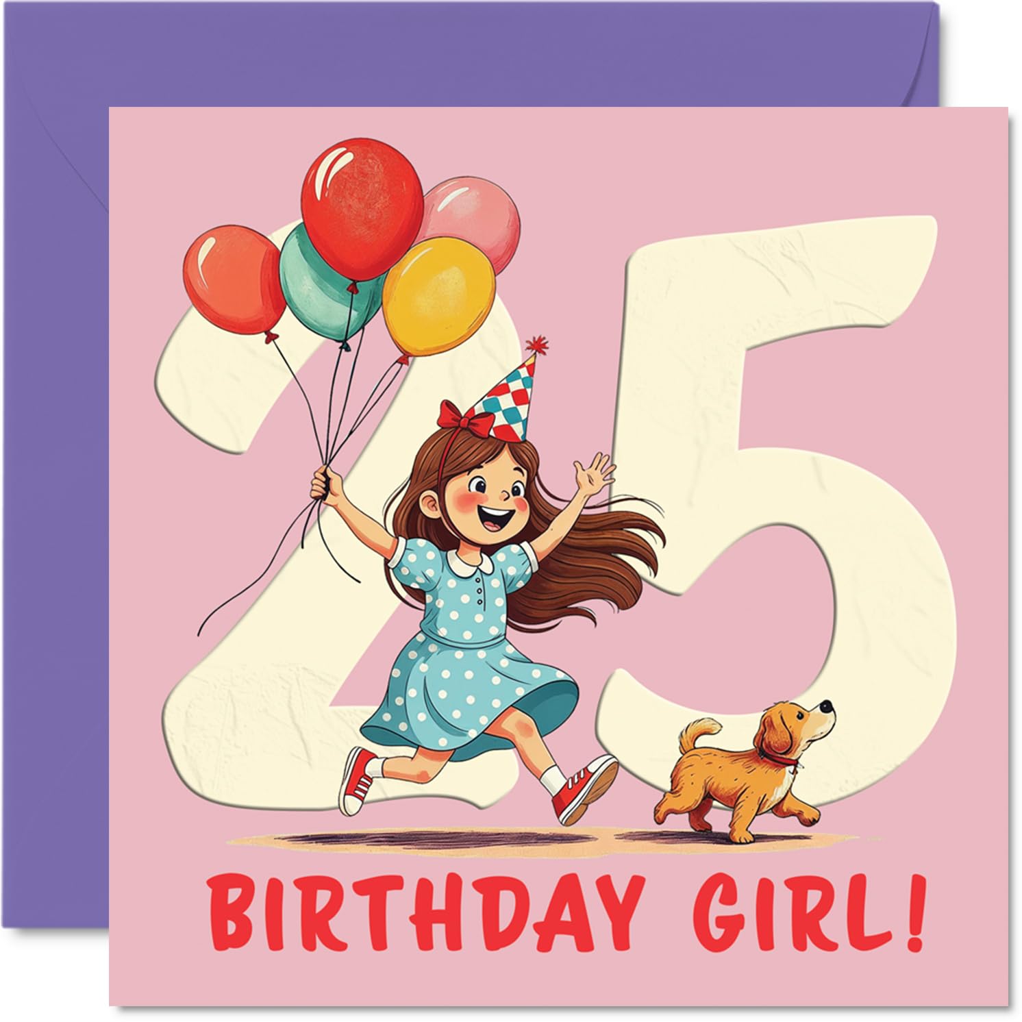 25th Birthday Cards for Women - Balloon Girl - Happy Birthday Card for 25 Year Old Woman Niece Auntie Friend Daughter, 145mm Bday Greeting Cards