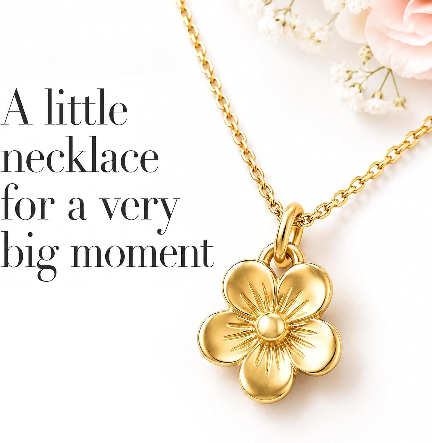 Mud Pie Flower Girl Charm Necklace, Gold Chain Jewelry Gift with Sentiment Card and Envelope Pocket