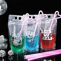 Vista 2 de Hoolerry 36 juegos de bolsas de discoteca para bebidas de adultos, bolsas de bebidas de fiesta de los años 70 con pajitas, bolsas resellables