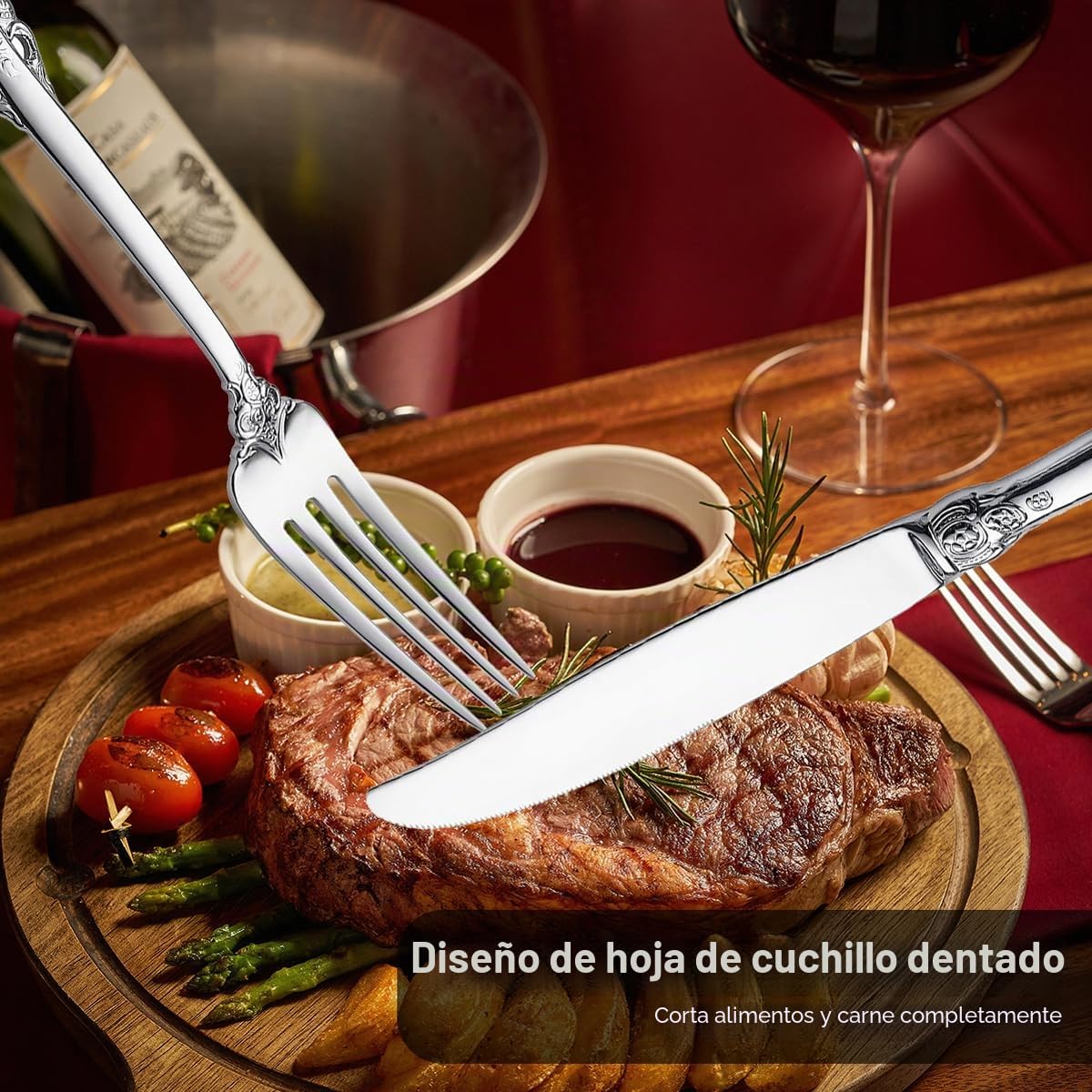 Juego de cubiertos martillados de 24 piezas, acero inoxidable, cuchillo, tenedor, cuchara, juego de cubiertos para 6 personas, modernos cubiertos de plata para casa/restaurante/fiesta