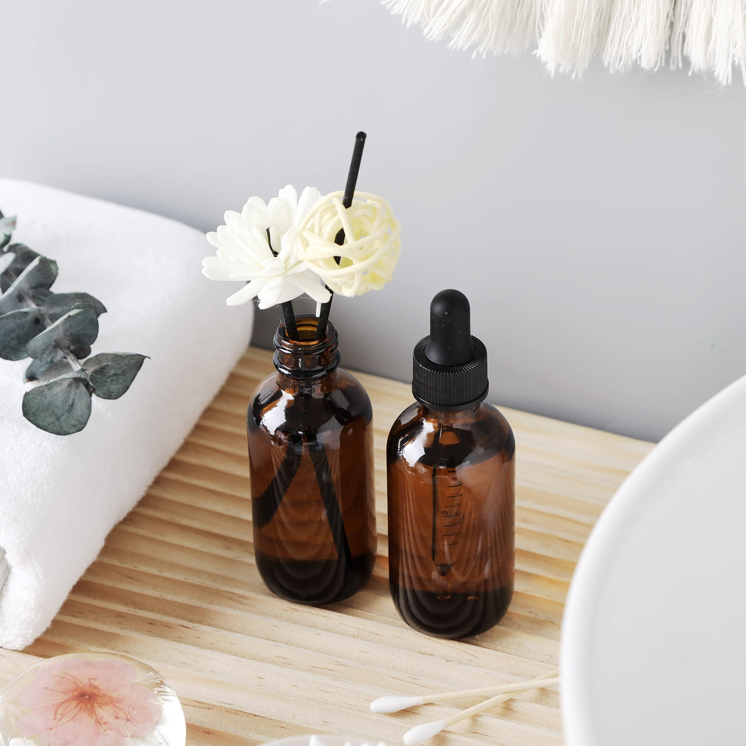 ALWSCI 24 pezzi Bottigliette per Oli Essenziali, Bottiglie 30 mL con Pipetta Marrone Bottiglie Contagocce Vetro per Laboratorio, Olio Essenziale, Aromaterapia