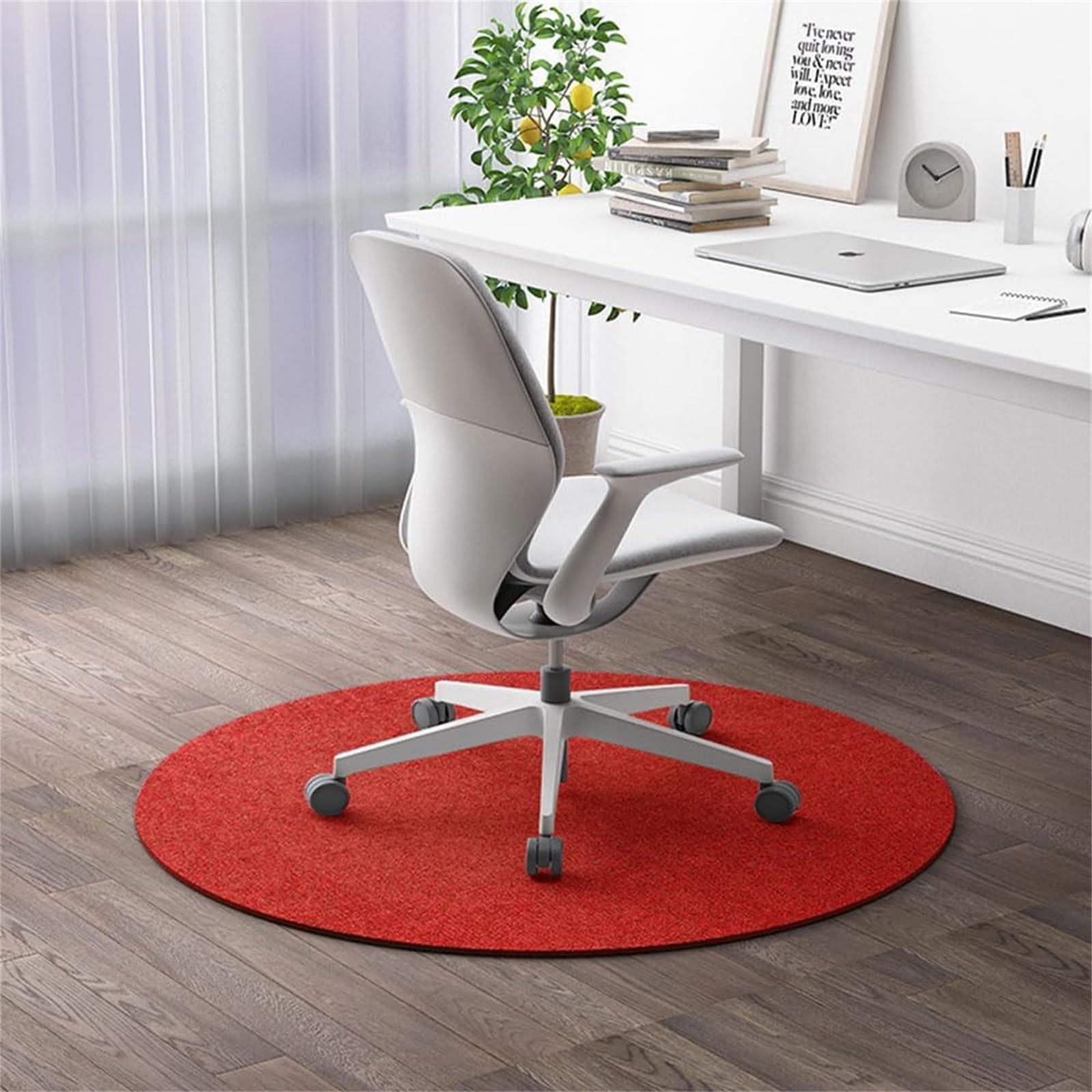 Hixingo Round Office Chair Mat for Carpeted and Hardwood Floors, Non-Slip Rolling Chair Desk Rug TPE Carpet Floor Protecto-Easy Glide (Red,90cm)