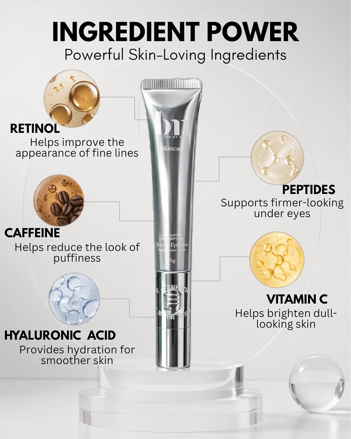 Under Eye Brightener for Dark Circles & Puffiness, Anti Aging Eye Cream with Retinol, Caffeine, Peptides & Hyaluronic Acid, Eye Cream for Under Eye Bags, Fine Lines & Wrinkles, for Men& Women