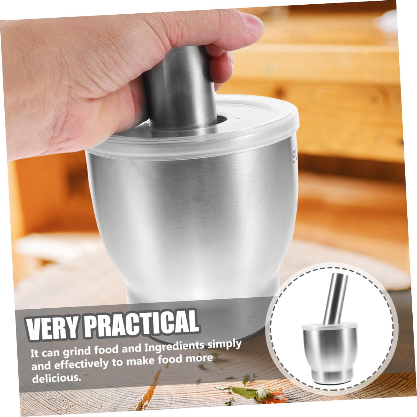PRETYZOOM Pestello per Aglio in Acciaio Inox con Asta Ciotola e Piedistallo Utensile da Cucina per Triturare Aglio Spezie e Pesto in Polvere