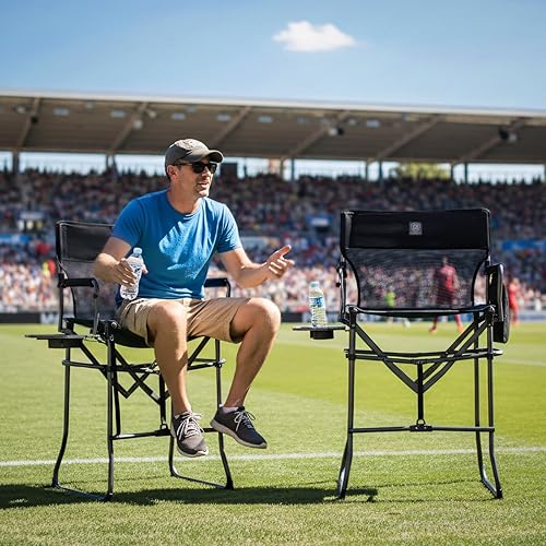 Miniatura 2 de EVER ADVANCED Silla alta de textileno para campamento, silla de directores de malla, taburete de bar plegable alto con mesa auxiliar para