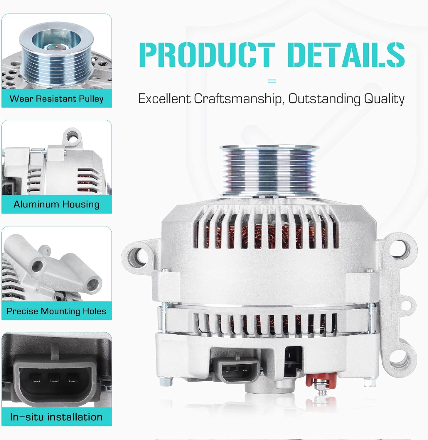 New Alternator Fit for Ford 7.3 7.3L F250 1995-1996, for F-350 1995-1997, for E-350 Econoline Club Wagon 1995-2002, for E-350 Econoline 1995-1998, for E-350 Club Wagon 2003