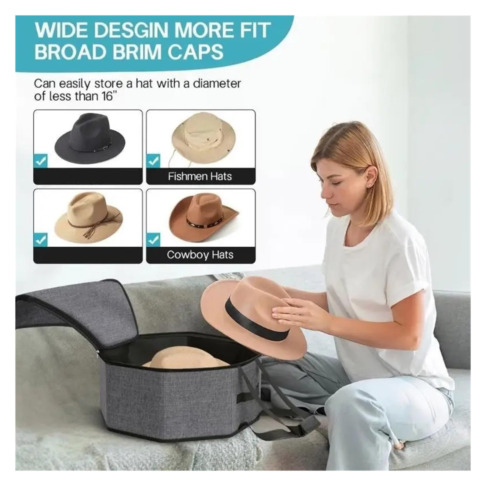 Caja de almacenamiento de gorras apilable de gran capacidad, solución impermeable for guardar sombreros, caja contenedora plegable for sombreros con asa de transporte