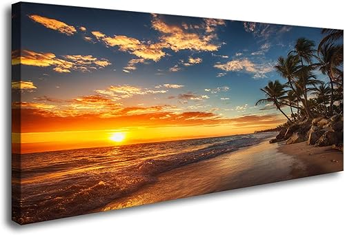 DZL Art S74775 - Impresión en lienzo de la isla tropical del paraíso de la playa con palmeras, imágenes de la naturaleza, arte de pared, impresiones