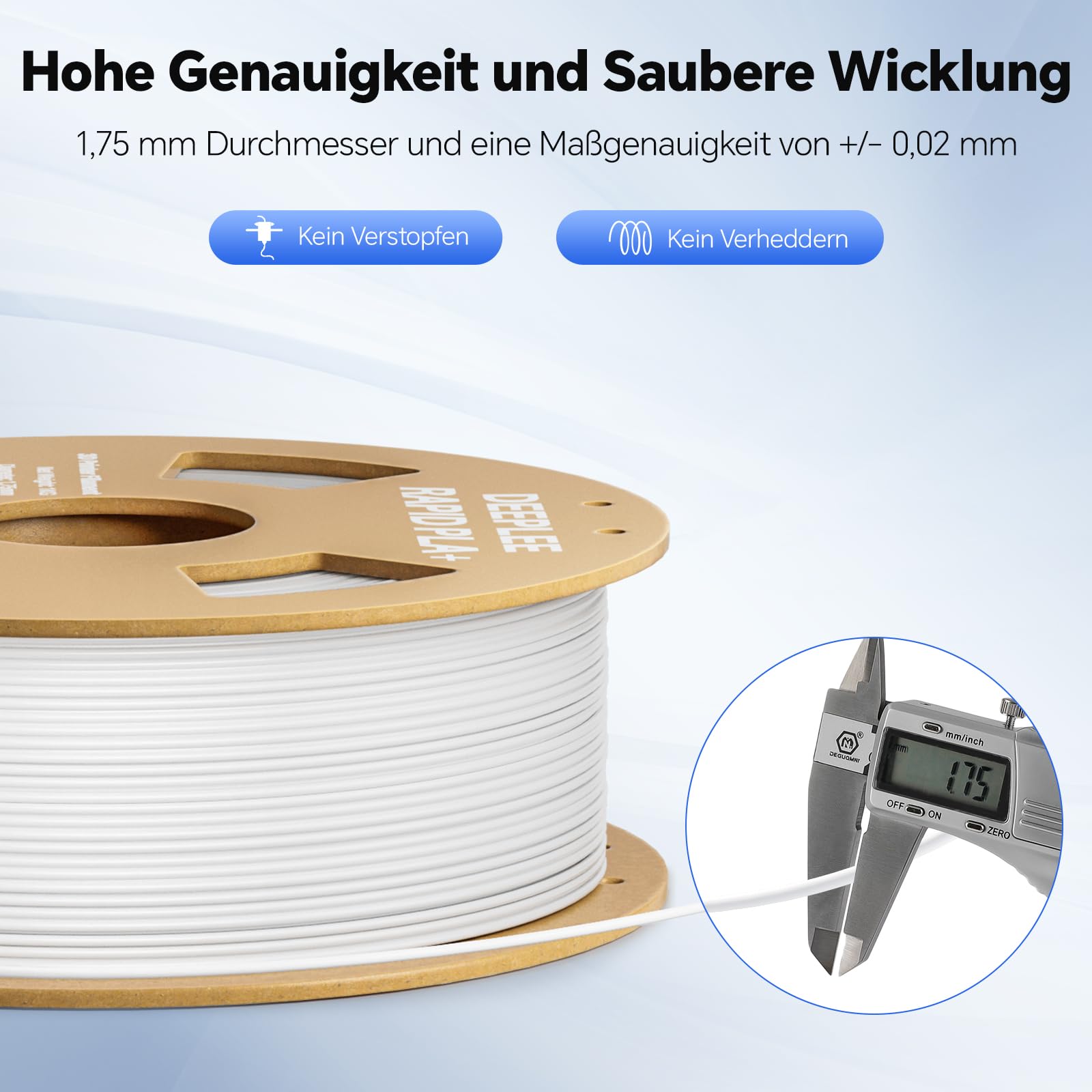 DEEPLEE Szybka filament PLA+ 1,75 mm, wysoka prędkość do 600 mm/s, czarny + biały + niebieski (3 x 1 kg), dokładność ± 0,02 mm do drukarek 3D FDM