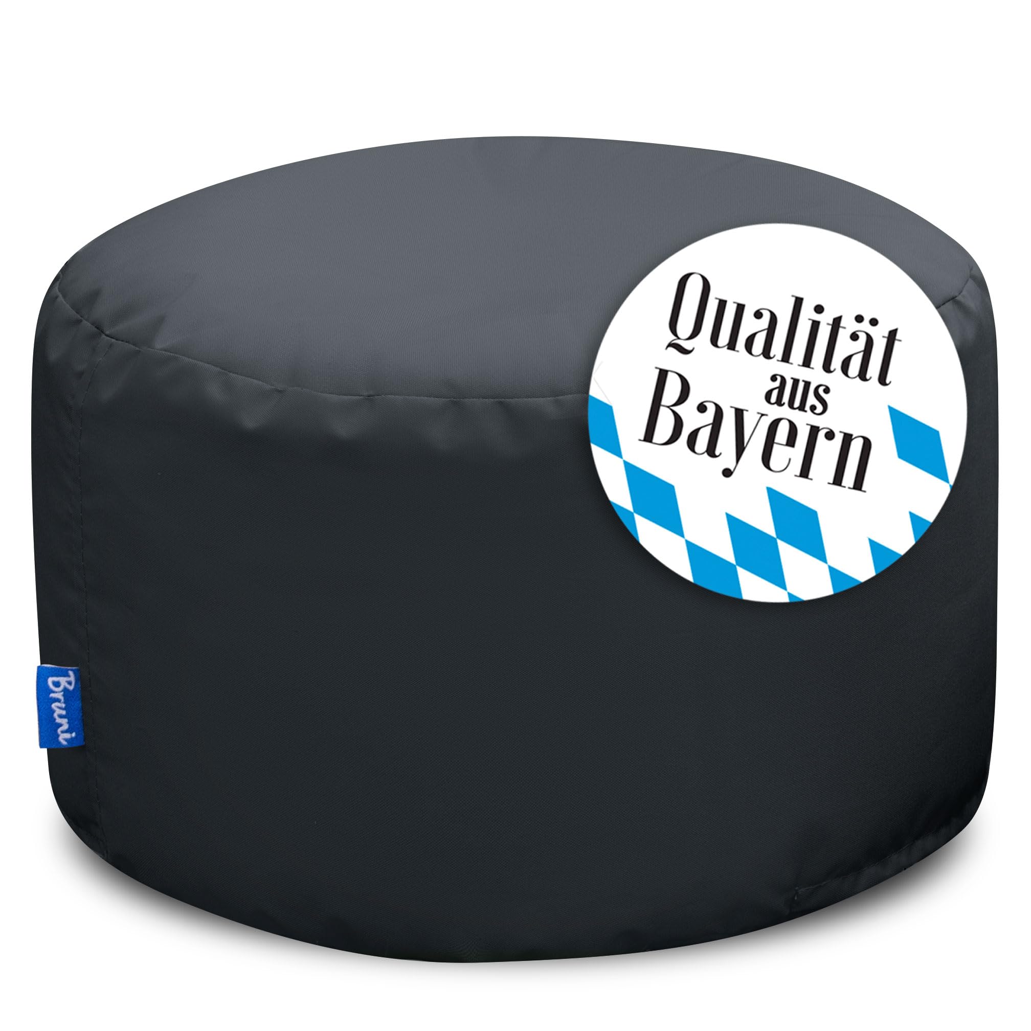 Bruni Pouf Sitzhocker L in Grau – runder Sitzpouf, Indoor und Outdoor als Fußhocker, Yoga-Sitzkissen, Meditationskissen geeignet, in Deutschland gefertigt