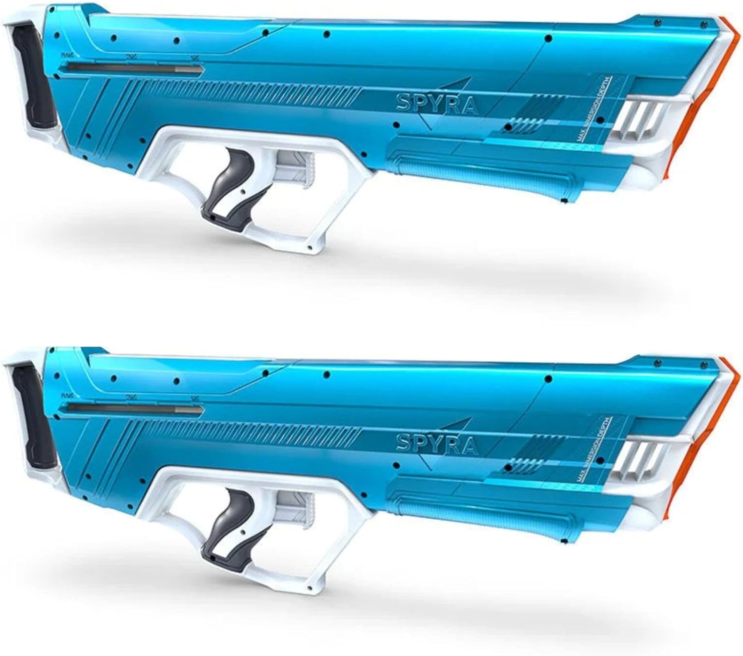 SPYRA 2 Pack Manual Water Blaster with Tank Indicator, 30 Foot Range, and Smart Filter for Backyard, Beach and Pool Activities, SpyraLX, Blue