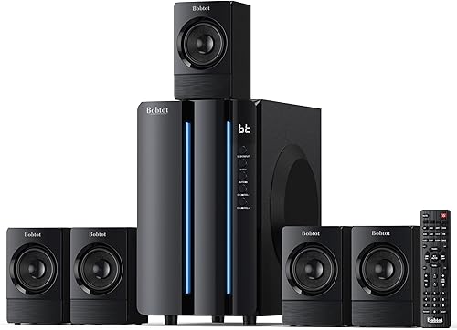 Bobtot Sistemas de sonido envolvente Sistema de cine en casa 800 vatios de potencia máxima de 6.5 pulgadas, subwoofer 5.12.1, altavoces estéreo con